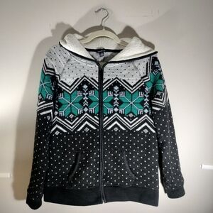 American Eagle Sherpa-Lined Fair Isle Full-Zip Hoodie